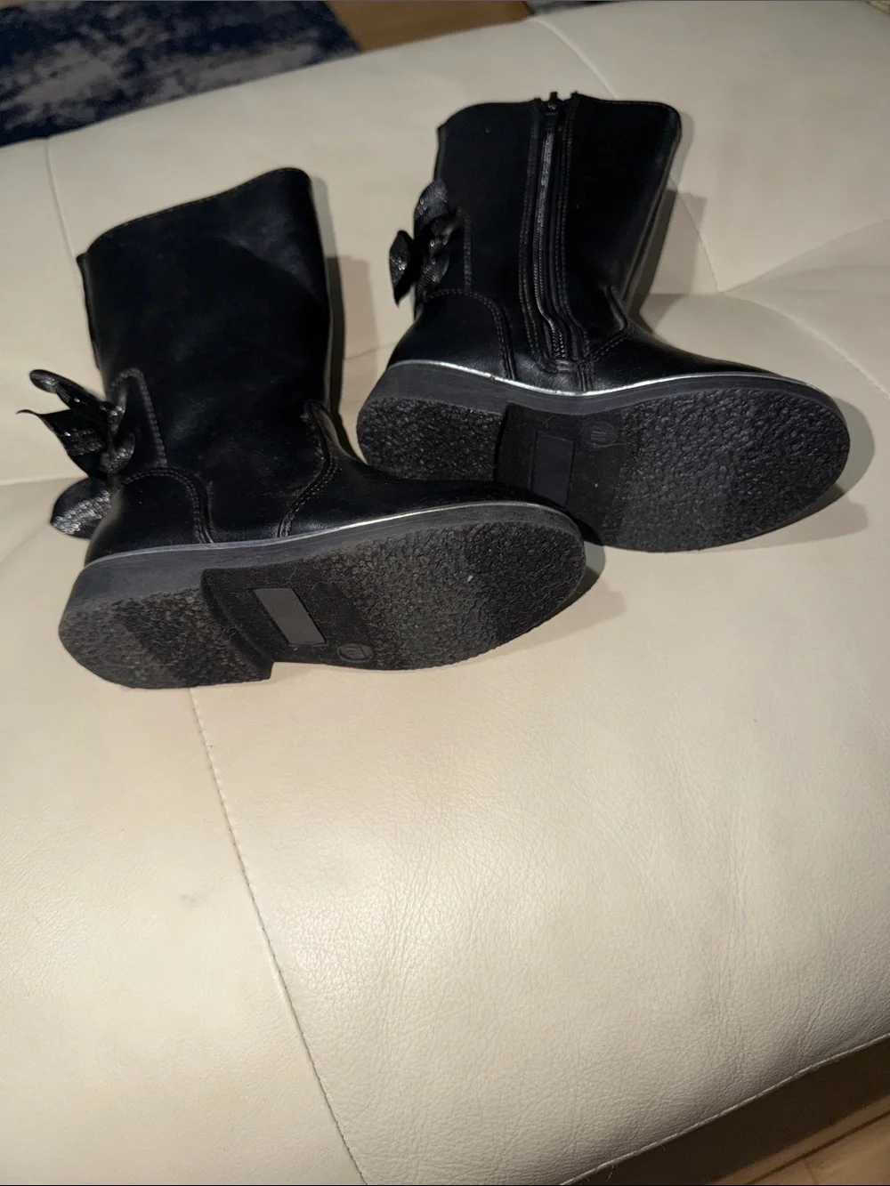 Kids Black Bow-Accent Mid-Calf Boots